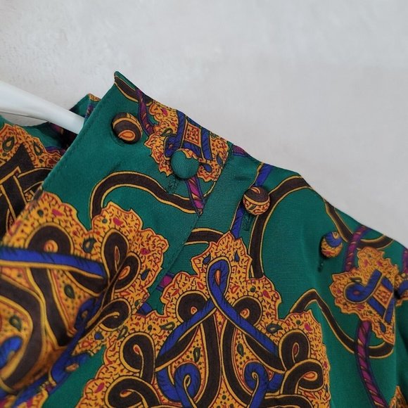 VTG Regina Porter Secretary Blouse Womens Size 14 Green Gold Knot Rope - Picture 6 of 15